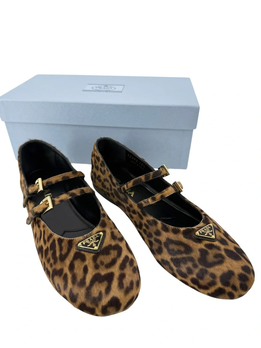 Prada Leopard Haircalf Double Strap Ballet Flats 38.5 US 8.5 NIB Current Style - Picture 8 of 17